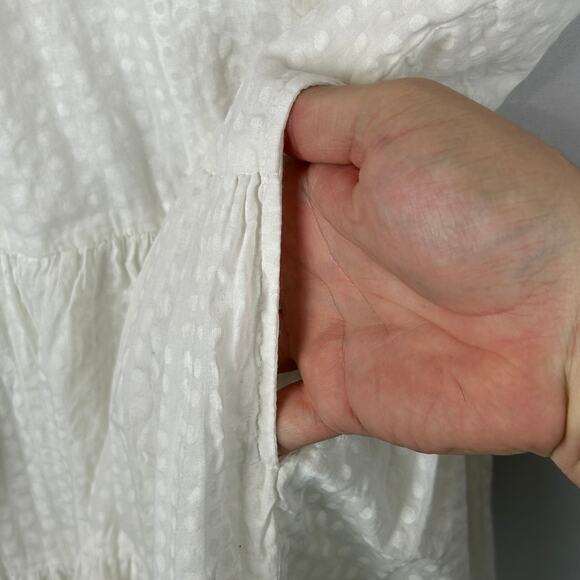 Oliphant Roll Sleeve White Polka Dot Cotton Dress V Neck Mini Women's Size S - Picture 6 of 10